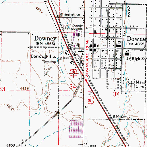 Topographic Map of Downey Volunteer Fire Department, ID