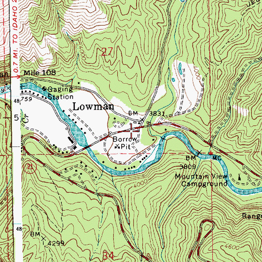 Topographic Map of Lowman Volunteer Fire Department Station 3, ID