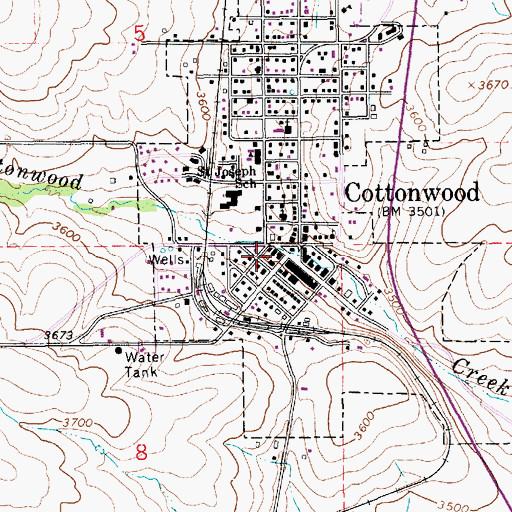 Topographic Map of Cottonwood Volunteer Fire Department, ID