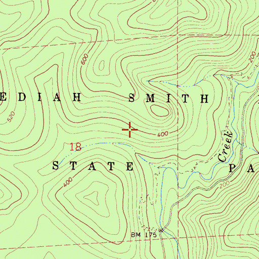 Topographic Map of Jedediah Smith Redwoods State Park, CA