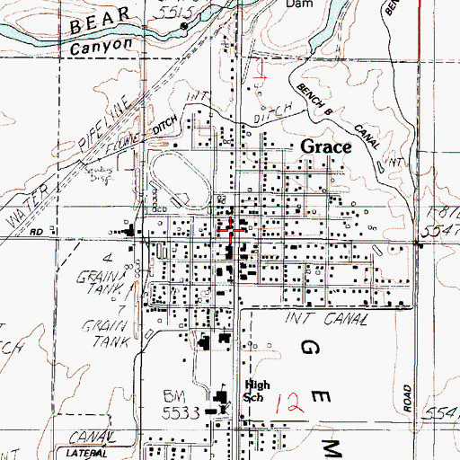 Topographic Map of Grace Fire Department, ID