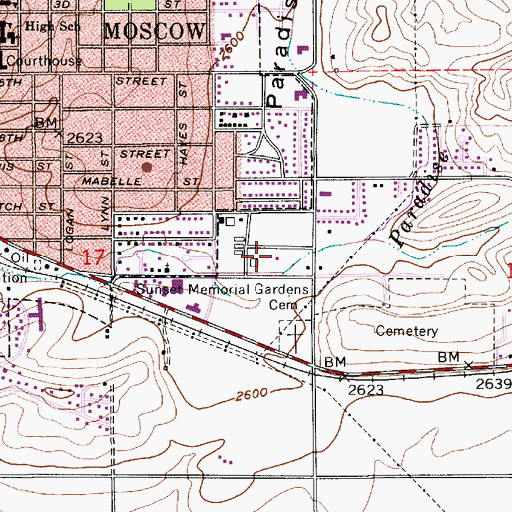 Topographic Map of Moscow Volunteer Fire Department Station 2, ID