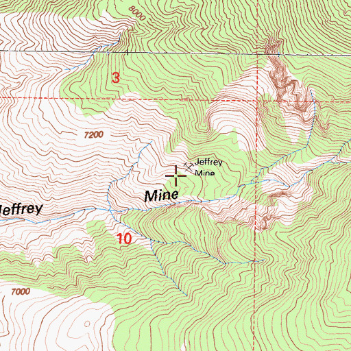 Topographic Map of Jeffrey Mine, CA