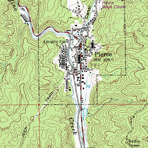 Topographic Map of Pierce Volunteer Fire Department, ID