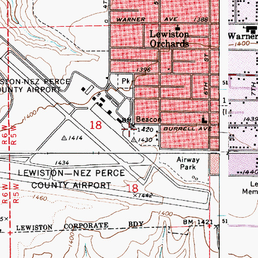 Topographic Map of Lewiston Fire Department Station 4, ID