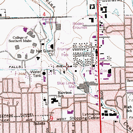 Topographic Map of Twin Falls Fire Department Station 2, ID