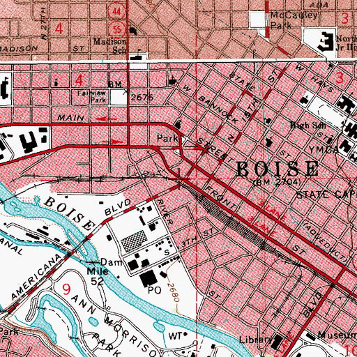 Topographic Map of Boise City Fire Department Station 5, ID