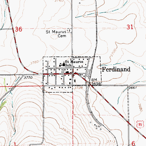 Topographic Map of Ferdinand Rural City Fire Department, ID