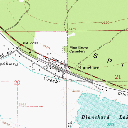 Topographic Map of Blanchard Fire Station 2, ID