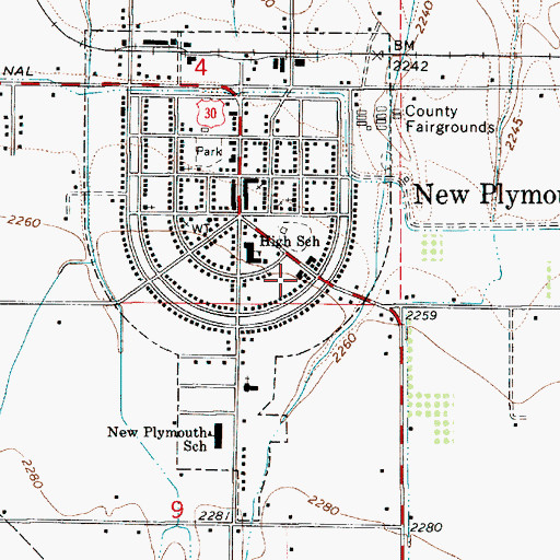 Topographic Map of New Plymouth Fire Department, ID