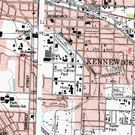 Topographic Map of Kennewick Fire Department Station 1, WA