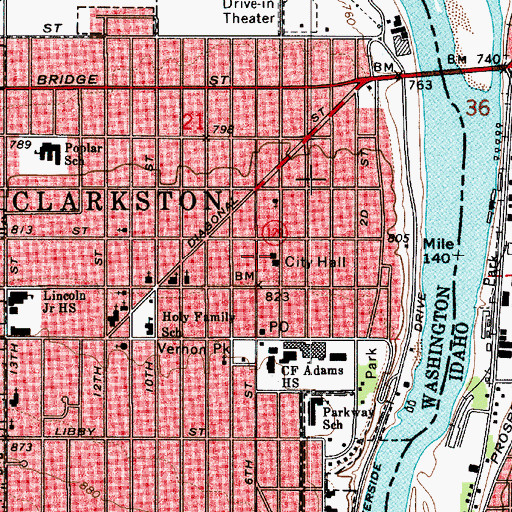 Topographic Map of Clarkston Fire Department, WA