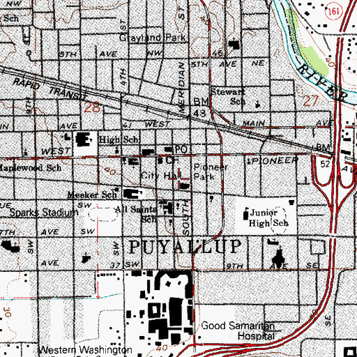 Topographic Map of Puyallup Fire Marshal, WA