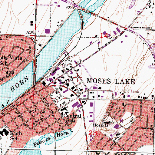 Topographic Map of Moses Lake Fire Department Station 1 Headquarters, WA