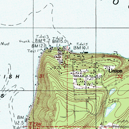Topographic Map of Mason County Fire Protection District 6 Union Fire Department Station 1, WA