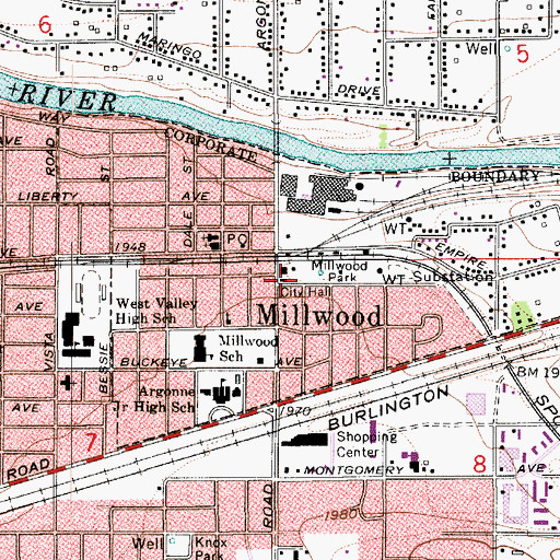 Topographic Map of Spokane Valley Fire Department Station 2, WA