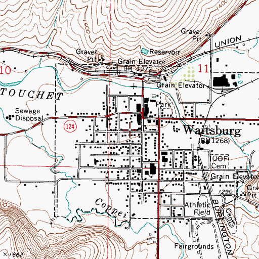 Topographic Map of Waitsburg Fire Department, WA