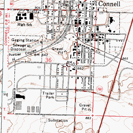 Topographic Map of Connell Fire Department, WA