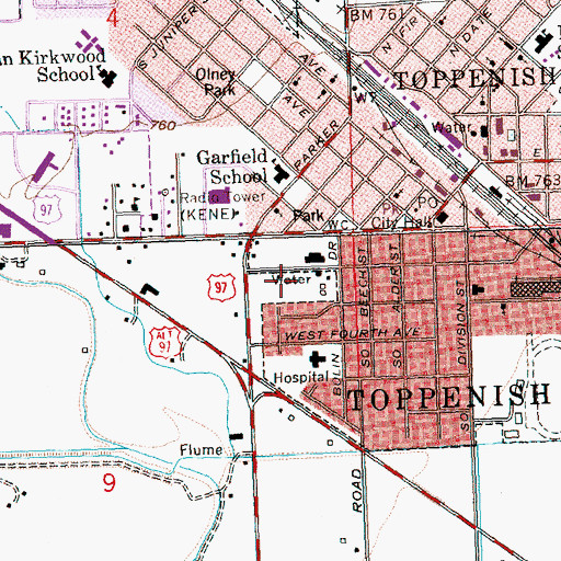 Topographic Map of Toppenish Fire Department, WA