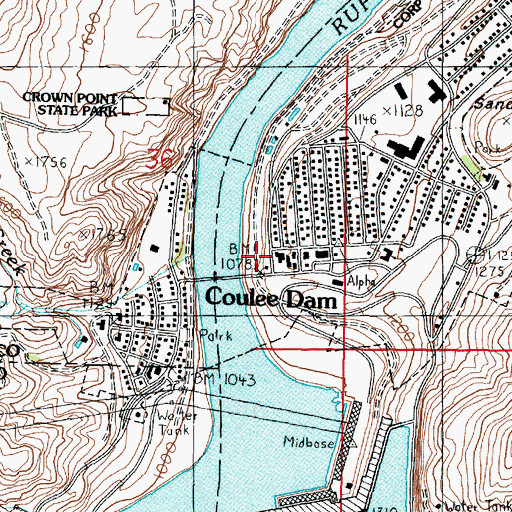 Topographic Map of Coulee Dam Fire Department, WA