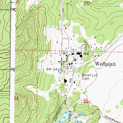 Topographic Map of Wellpinit Police Department, WA