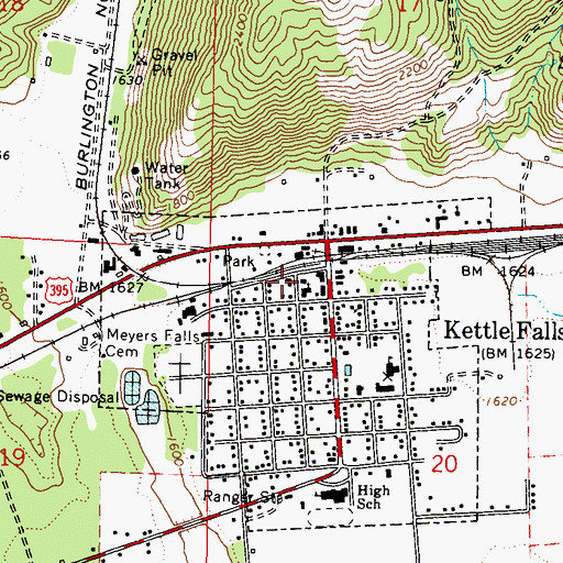 Topographic Map of Kettle Falls Volunteer Fire Department, WA
