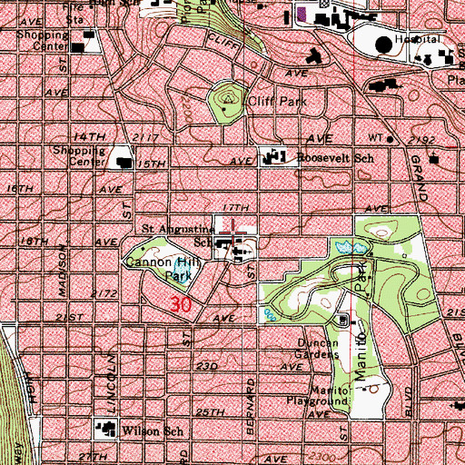 Topographic Map of Spokane Fire Department Station 9, WA