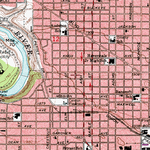 Topographic Map of Spokane Fire Department Station 3, WA