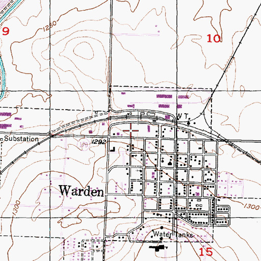 Topographic Map of Warden City Fire Department, WA