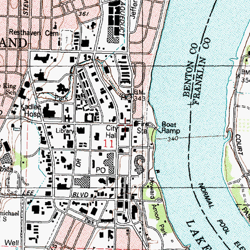 Topographic Map of Richland Fire and Emergency Services Station 71, WA