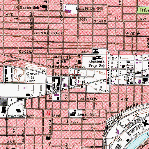 Topographic Map of Spokane Fire Department Station 2, WA