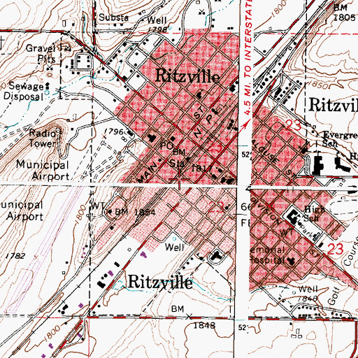 Topographic Map of Ritzville Fire Department, WA