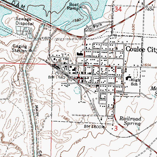 Topographic Map of Coulee City Fire Department, WA