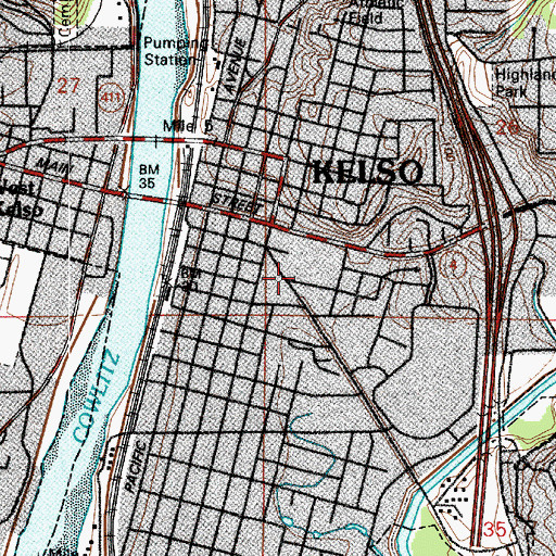 Topographic Map of Cowlitz 2 Fire and Rescue Station 27 Kelso, WA