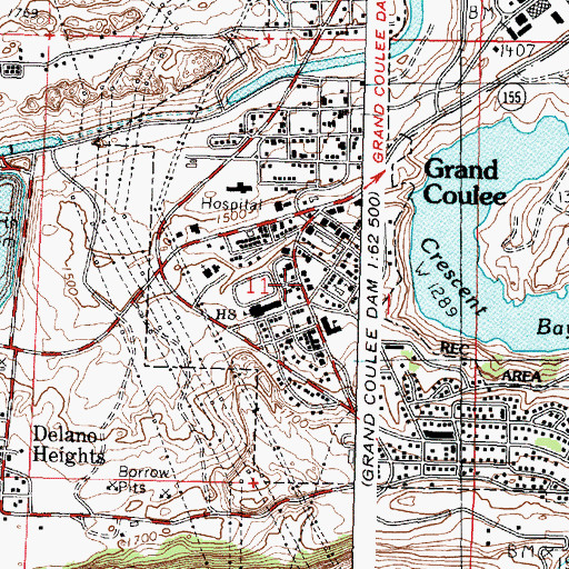 Topographic Map of Grand Coulee Fire Department, WA