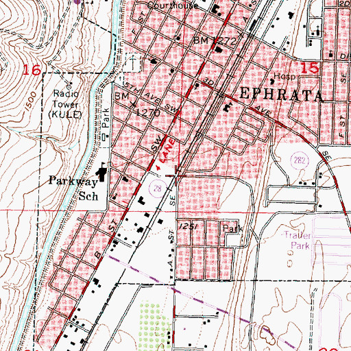 Topographic Map of Ephrata Fire Department, WA