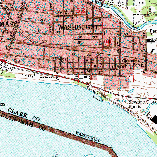 Topographic Map of Camas - Washougal Fire Department Station 43, WA