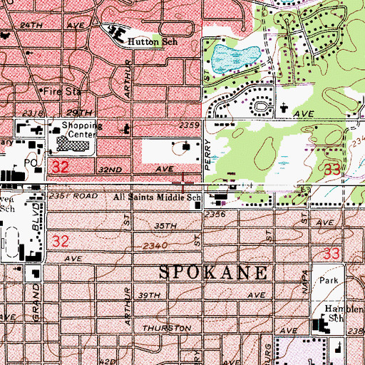 Topographic Map of Spokane Fire Department Station 11, WA