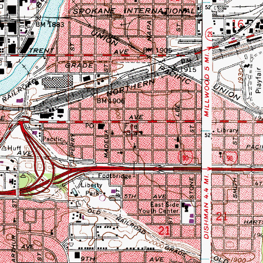 Topographic Map of Spokane Fire Department Station 7, WA