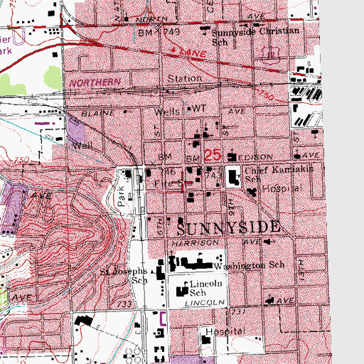 Topographic Map of Sunnyside Fire and Emergency Medical Services, WA
