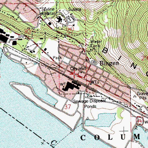 Topographic Map of Bingen Fire Department, WA