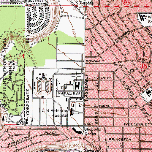 Topographic Map of Spokane Fire Department Station 16, WA