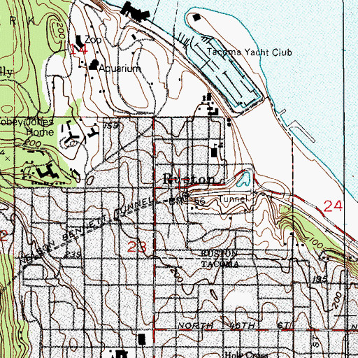 Topographic Map of Ruston Fire Department, WA