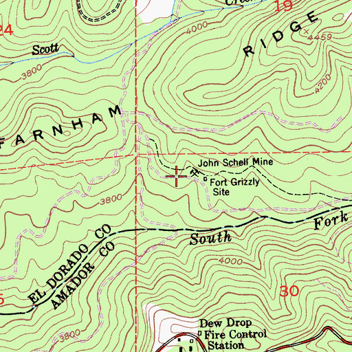 Topographic Map of John Schell Mine, CA