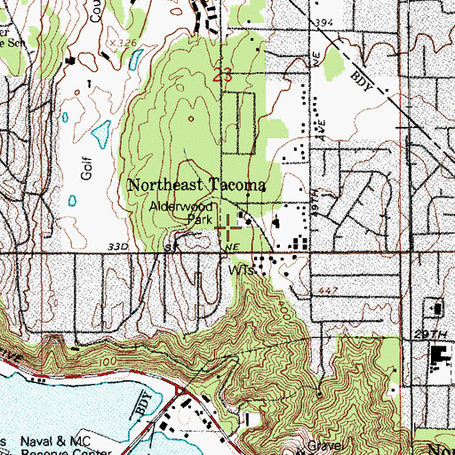 Topographic Map of Tacoma Fire Department Station 3, WA
