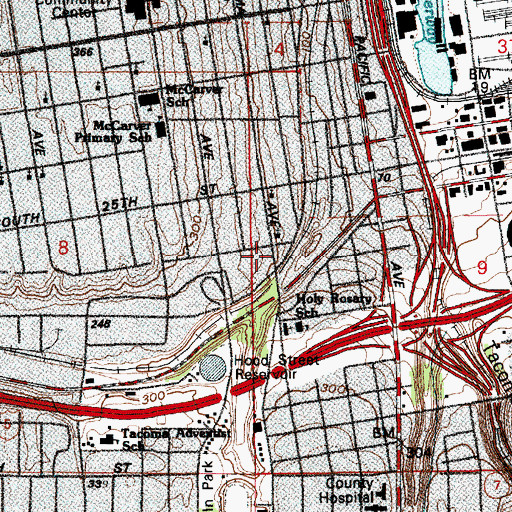 Topographic Map of Tacoma Fire Department Station 2, WA
