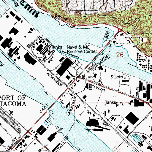 Topographic Map of Tacoma Fire Department Station 15, WA