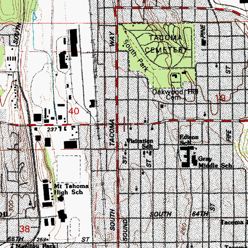 Topographic Map of Tacoma Fire Department Station 7, WA