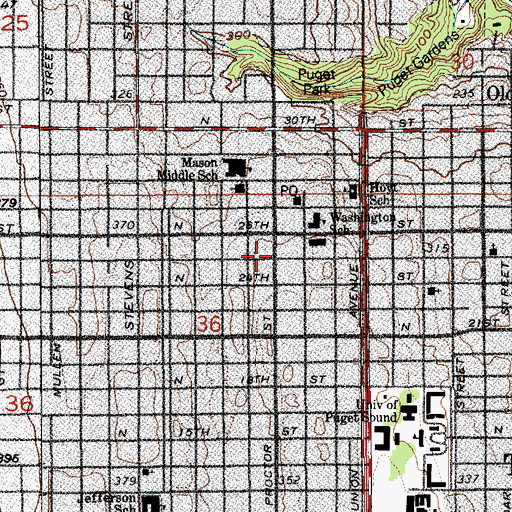 Topographic Map of Tacoma Fire Department Station 13, WA