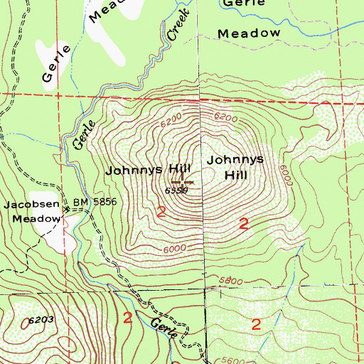 Topographic Map of Johnnys Hill, CA